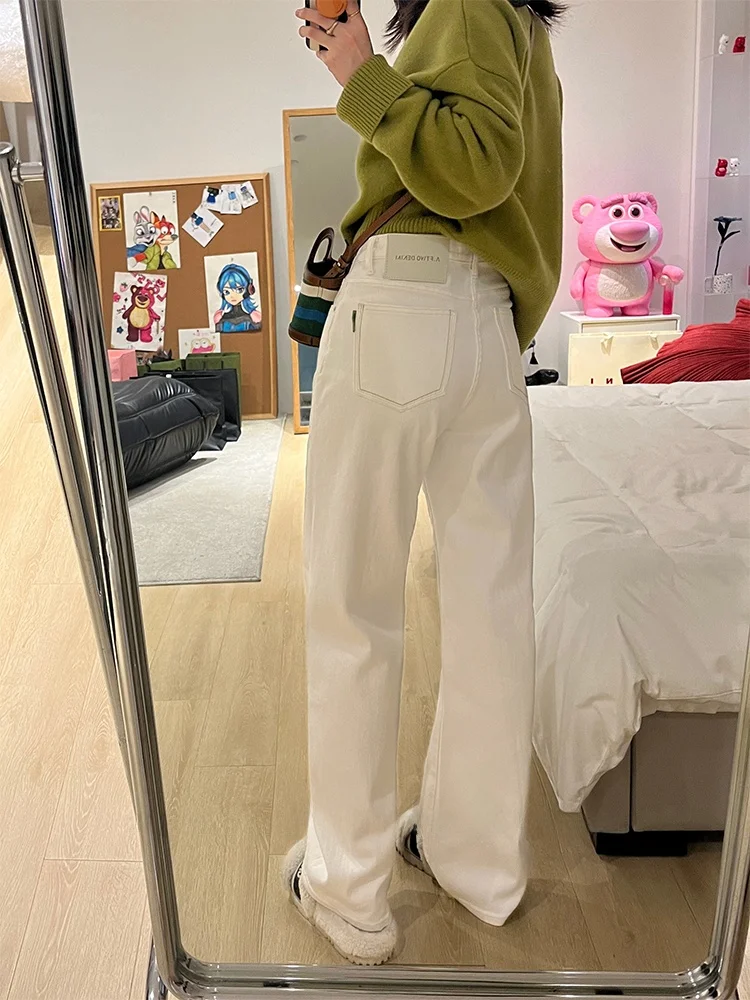 

Прямые джинсы с высокой талией, женские летние новые широкие брюки, утягивающие белые узкие брюки длиной до пола