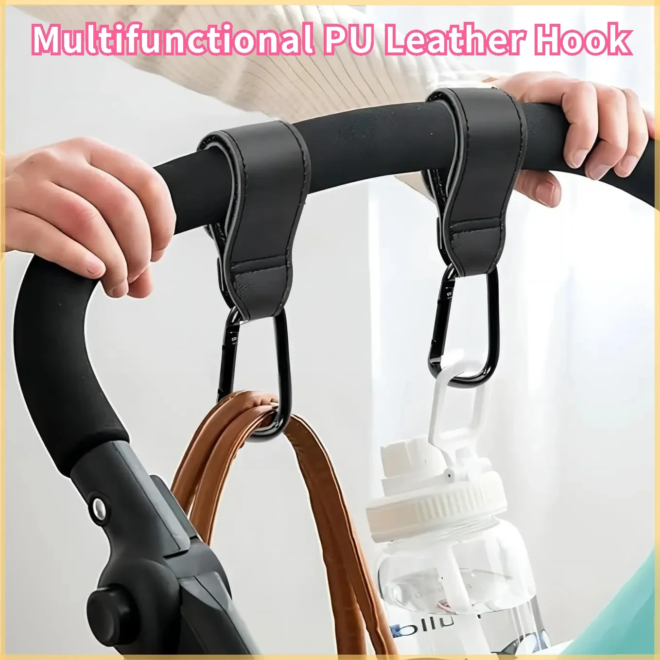

GEFENSI PU Leather Baby Bag Stroller Hook Pram Rotate 360 Degree Rotatable Cart Organizer Pram Hook Crochet Stroller Accessories