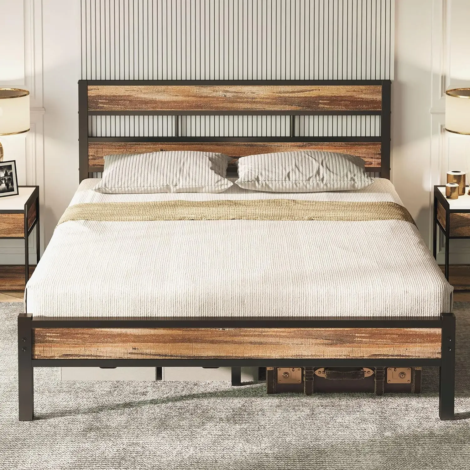 Bed Frame with Headboard, Easy Assembly, Noise-Free, No Box Spring Needed, Heavy Strong Metal Support Frames