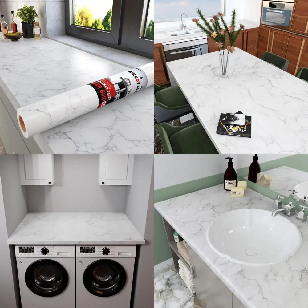 ورق اتصال قابل للتقشير واللصق من الرخام الأبيض مقاوم للماء لأسطح الكونترتوب، مقاس 30 × 400 بوصة، سهل الاستخدام، لاصق يدوم طويلاً #1