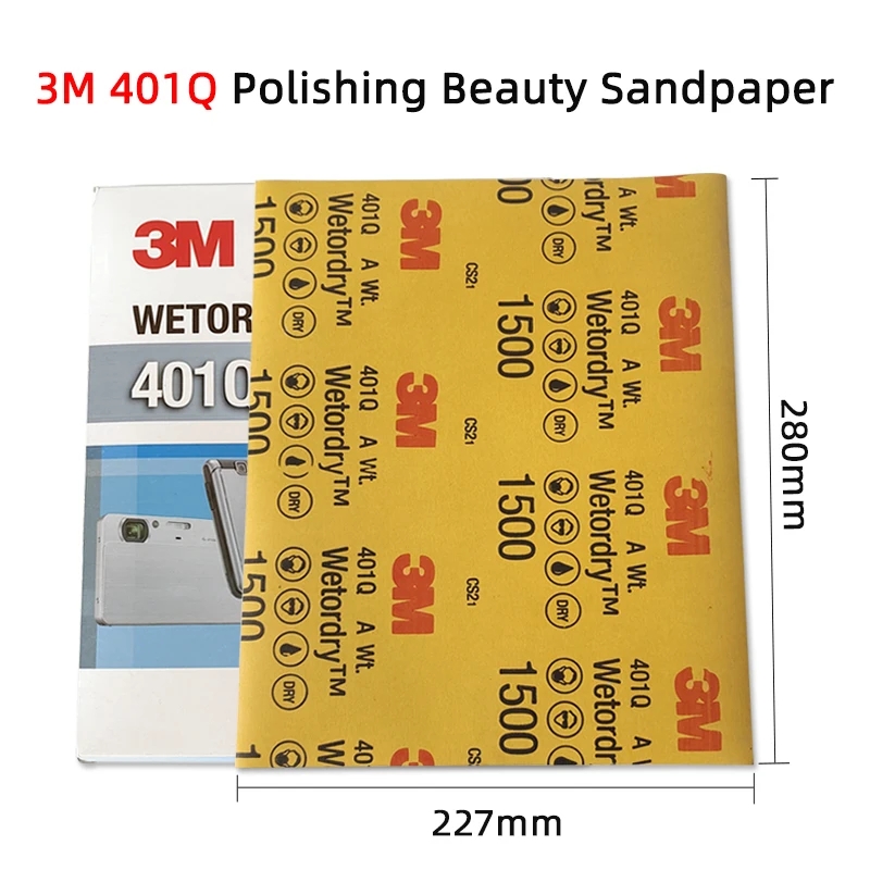 Original 3M401Q Large Sheet Sandpaper 227x280mm Auto Beauty Sanding Finish Polishing Water Abrasive Sandpaper 1200-2500grit