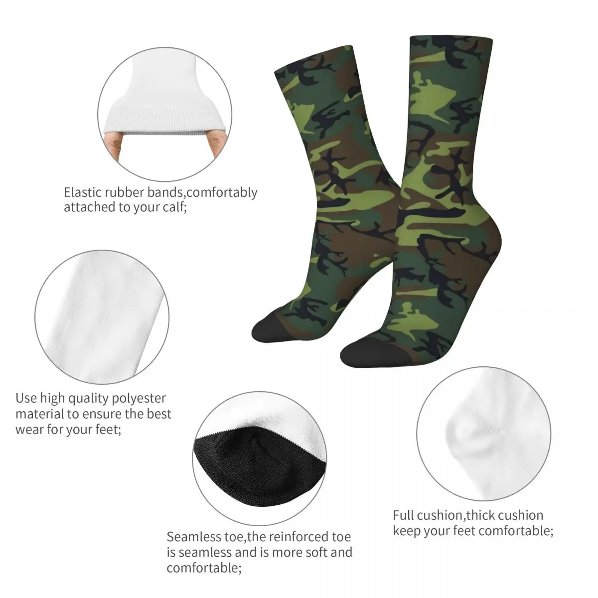 Army Camo Print Stockings Female Green Camouflage Socks Medium Soft Gothic Socks Autumn Cycling Anti Skid Graphic Socks Gift