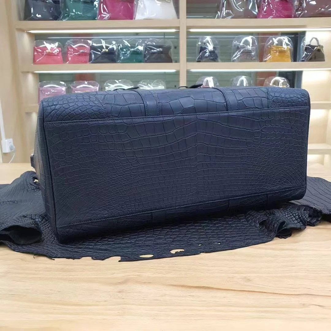 Borsa da viaggio in vera pelle di coccodrillo marrone di lusso 2025 Design di grandi dimensioni in pelle di pancia Borsa da esterno di alta qualità al 100% in vero alligatore