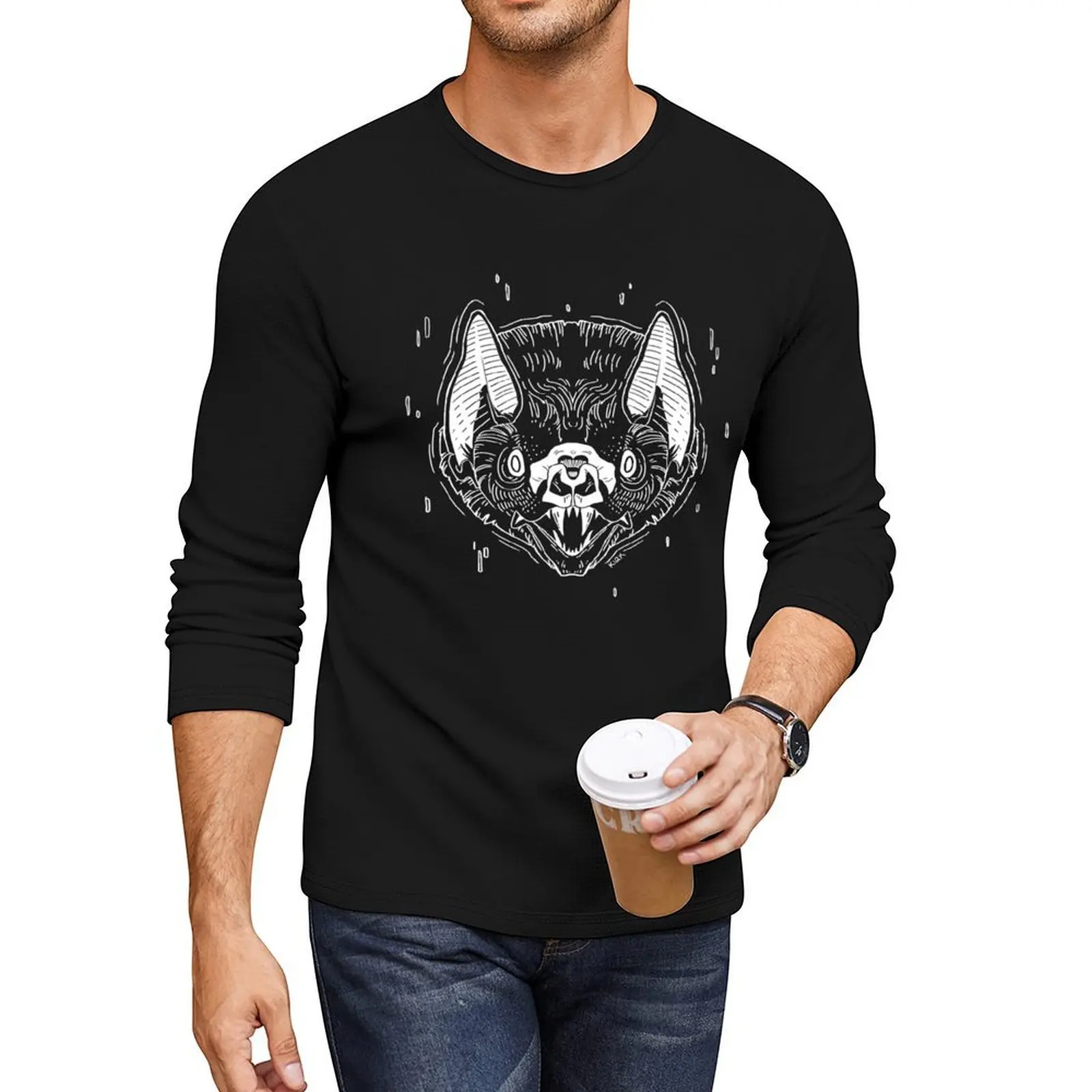 

Bat Face - Black Long T-Shirt Tee shirt hippie clothes plus size tops funny t shirts men clothings