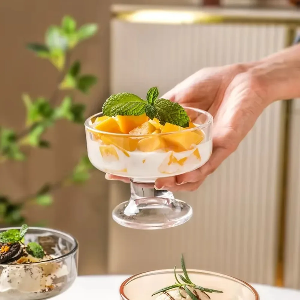 

Drinkware Glass Ice Cream Cup 220ml Thickened Yogurt Bowl Korean Style Transparent Desserts Goblet Salads Fruits