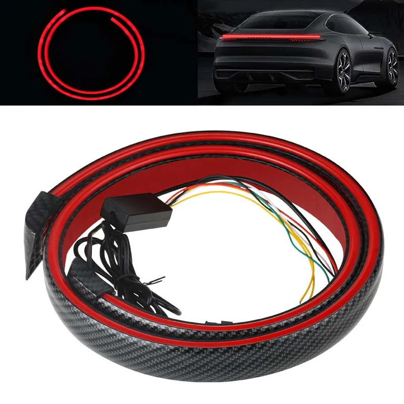 ユニバーサル-led-トランクスポイラー車のカーボンファイバーテールライト-led-多機能ターンシグナルハイポジションブレーキライトデコストリップ