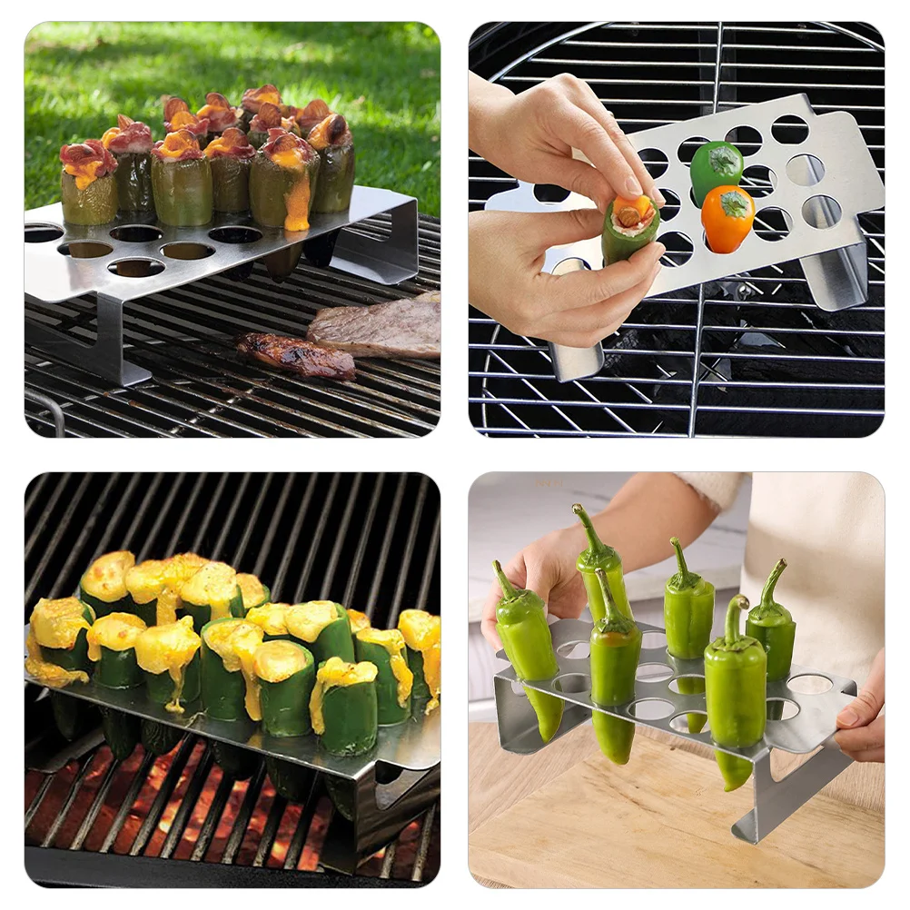 

Pepper Grill Holder Stainless Steel Jalapeno Rack Chicken Leg Roasting Tool Corer Outdoor Barbecue Accessories Durable Design