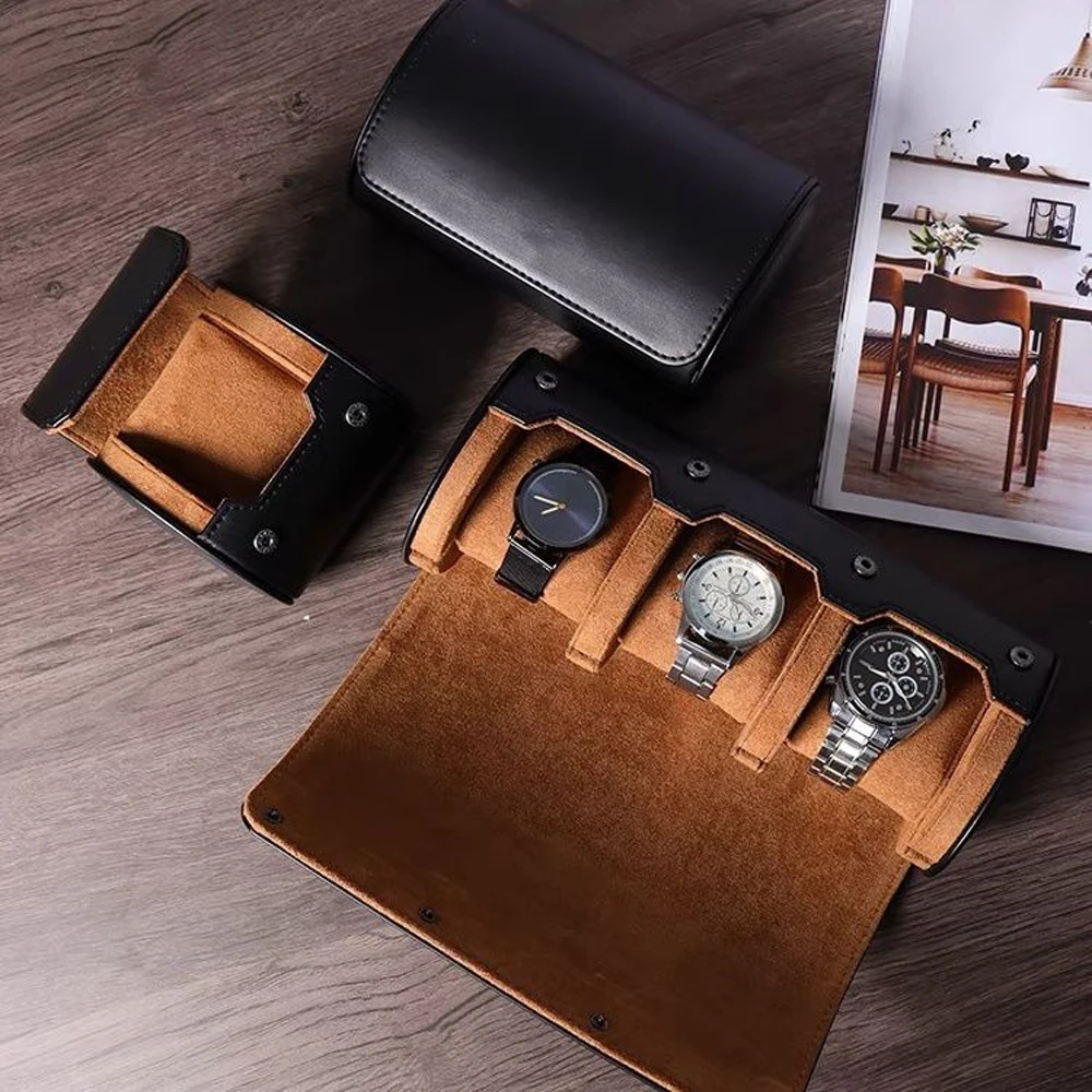 Watch Roll Travel Case Watch Box Organizer for Men with 1/2/3 slots Watch Display Storage Portable Watch Rolls PU Leather Cases