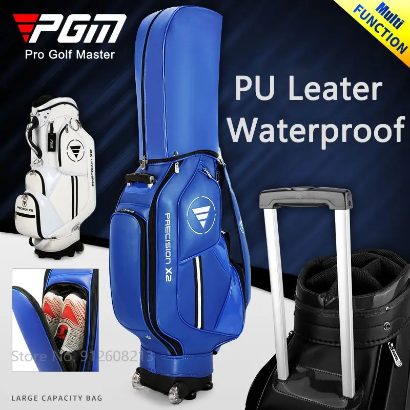 

PGM Retractable Golf Standard Bag PU Leather Waterproof Golf Bag High Capacity Stand Package with Wheel Support A Sets of Clubs