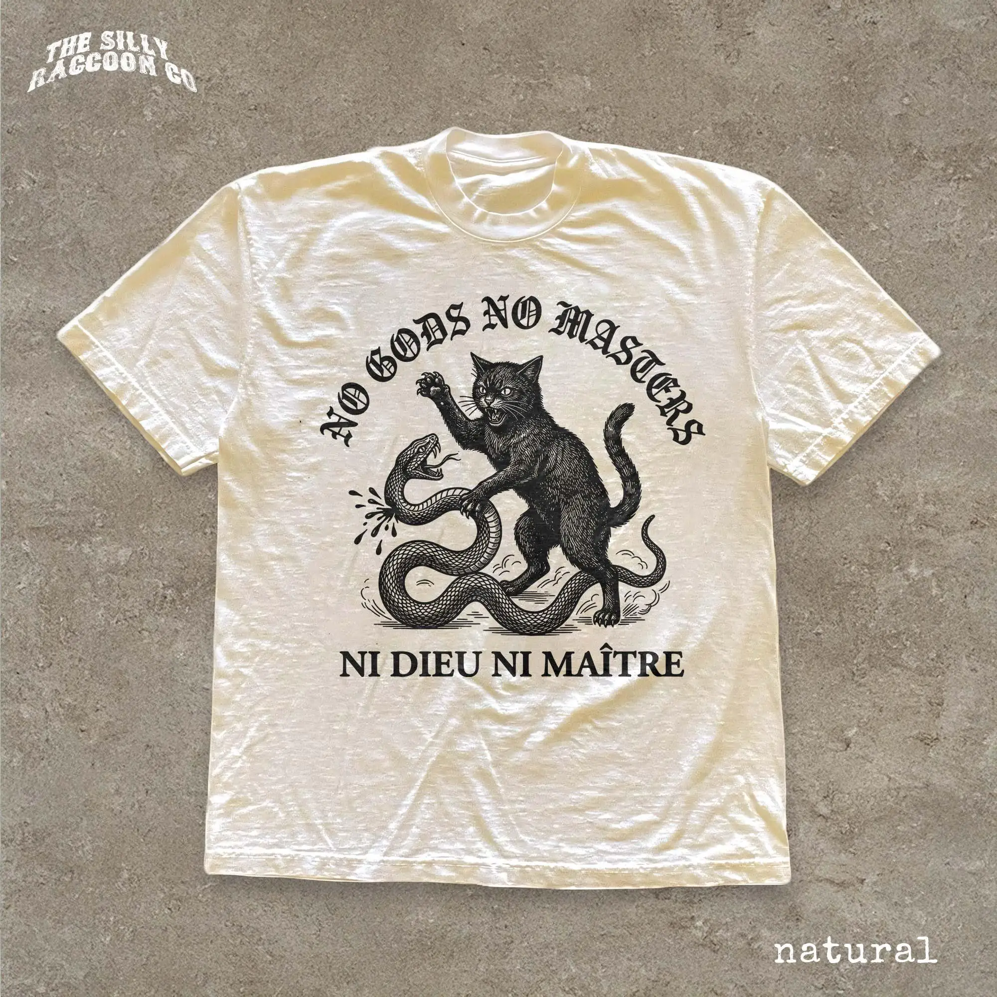 Anarchistisches Katzen-Shirt, No Gods No Masters T-Shirt, Gothic Black Cat Snake Grafik, Punk-Geschenk für Katzenliebhaber – Detail 4
