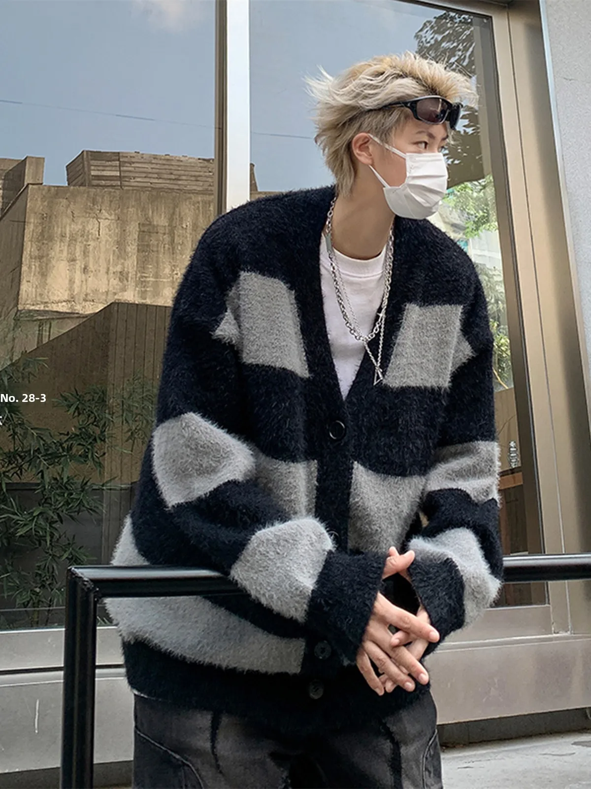 

Loose Men's V-Ne Open Cardigan Sweater Korean Sle Striped Mink Knitted Outerwear Casual Autumn Long Sve Youth Faion