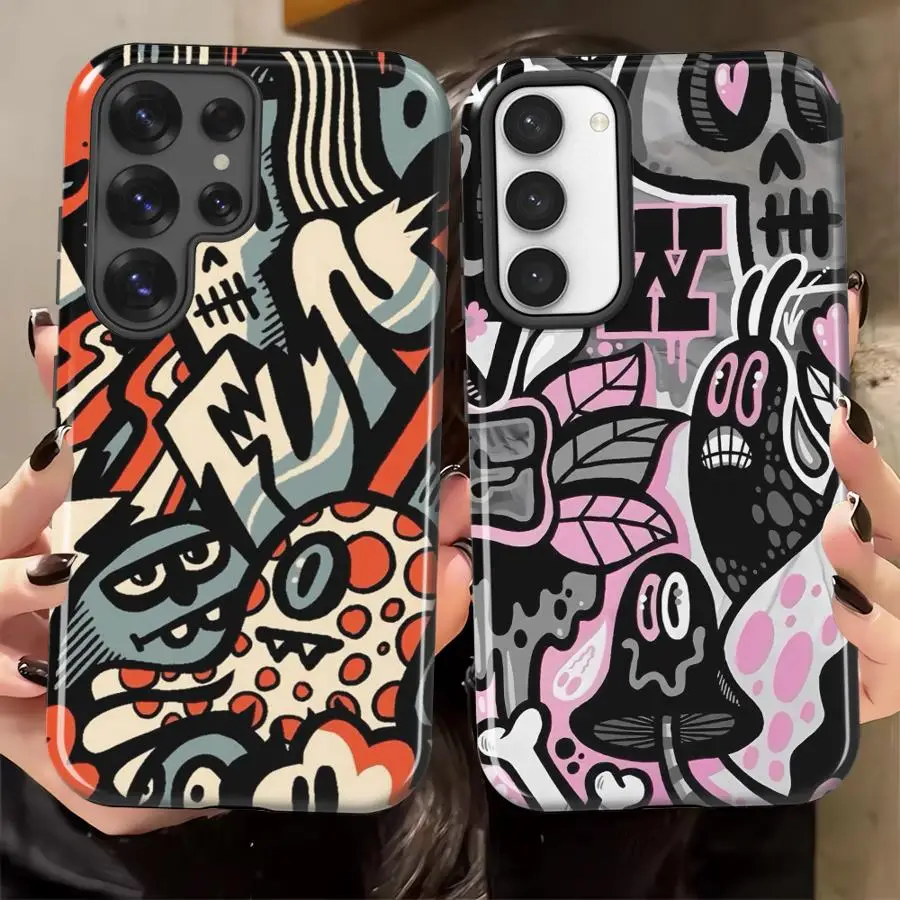 Soft Cover Capa Phone Case for Samsung Galaxy S26 Ultra S24 Ultra A56 A26 S25Ultra S20 FE S23 A36 A16 Pink Graffiti Pattern