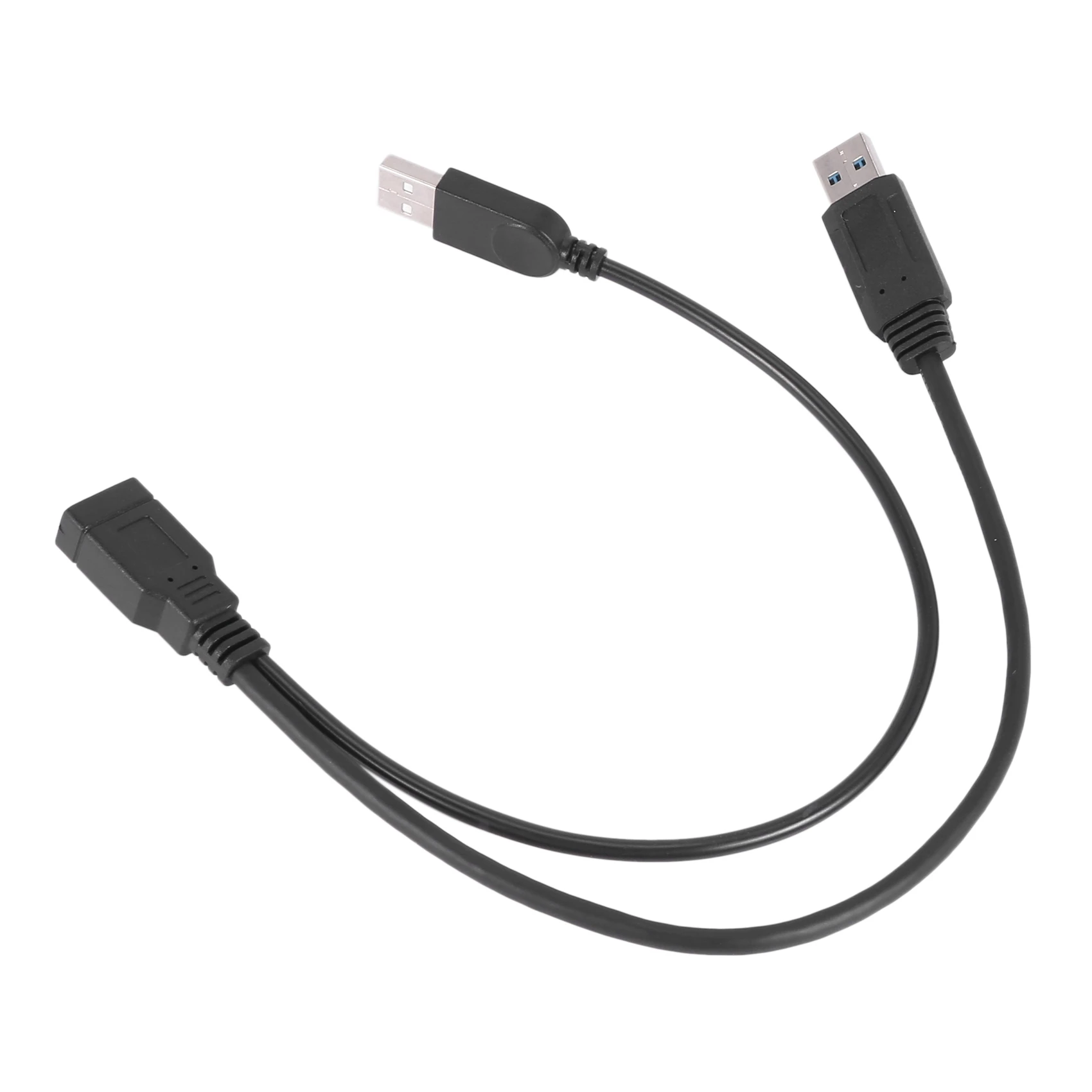 Black USB 3.0 Female to Dual USB Male Extra Power Data Y Extension Cable for 2.5 inch Mobile Hard Disk