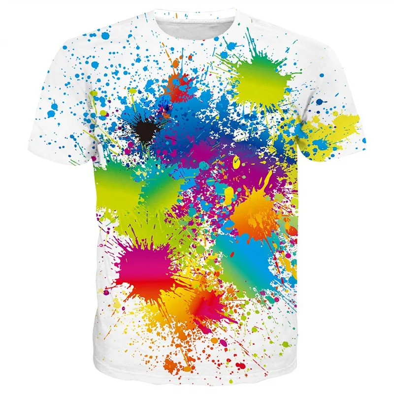 Rainbow Paint Spray T-Shirts Tie-dye 3D Print Men Women Short Sleeve Round Neck T Shirt Harajuku Y2K Tops Tees Men's Clothing