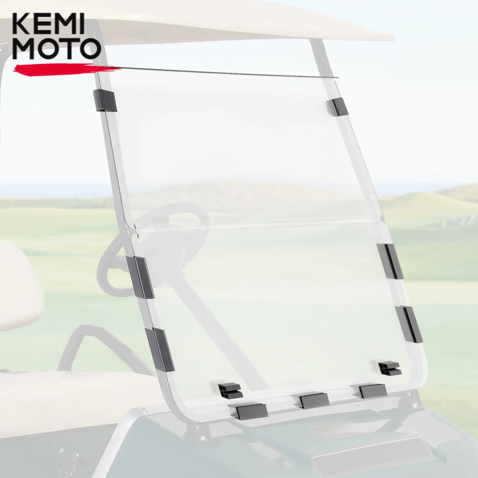 Clear Foldable Golf Cart Windshield Compatible with Club Car DS 2000+ Anti-UV and Impact-Resistant Acrylic Windscreen