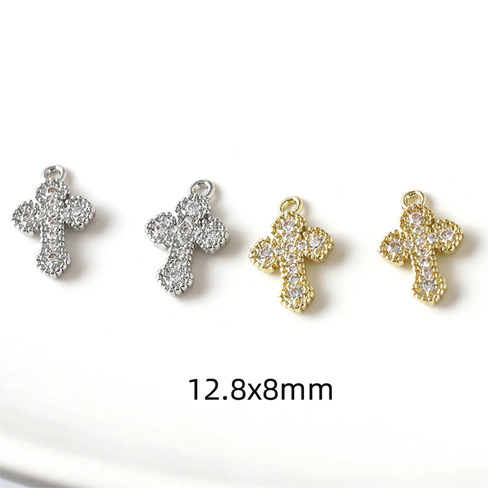 6 Pieces Brass Plated with 14k Genuine Gold Inlaid Zircon Cross Pendant DIY Jewelry Making Necklace Bracelet Accessory Materials