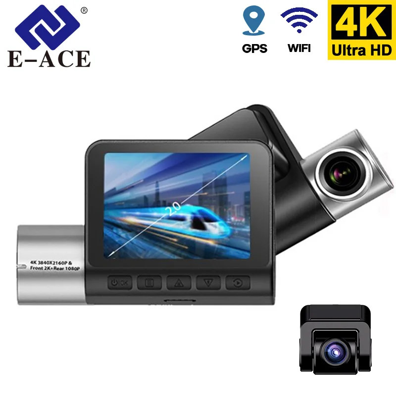 

Dashcam E-ACE 4K Hisilicon Recorder GPS Wifi 24H Parking Dual Lens Optional 1080P Rear Night Vision Black Box For Car DVR B04P