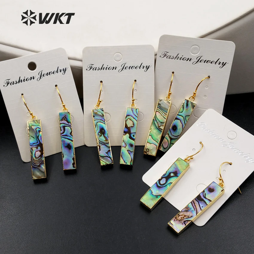 

WT-E352 Wholesale Natural Abalone Shell Earrings With 24K Gold Trim Rectangle Shape Unique Design Jewelry For Women Gift