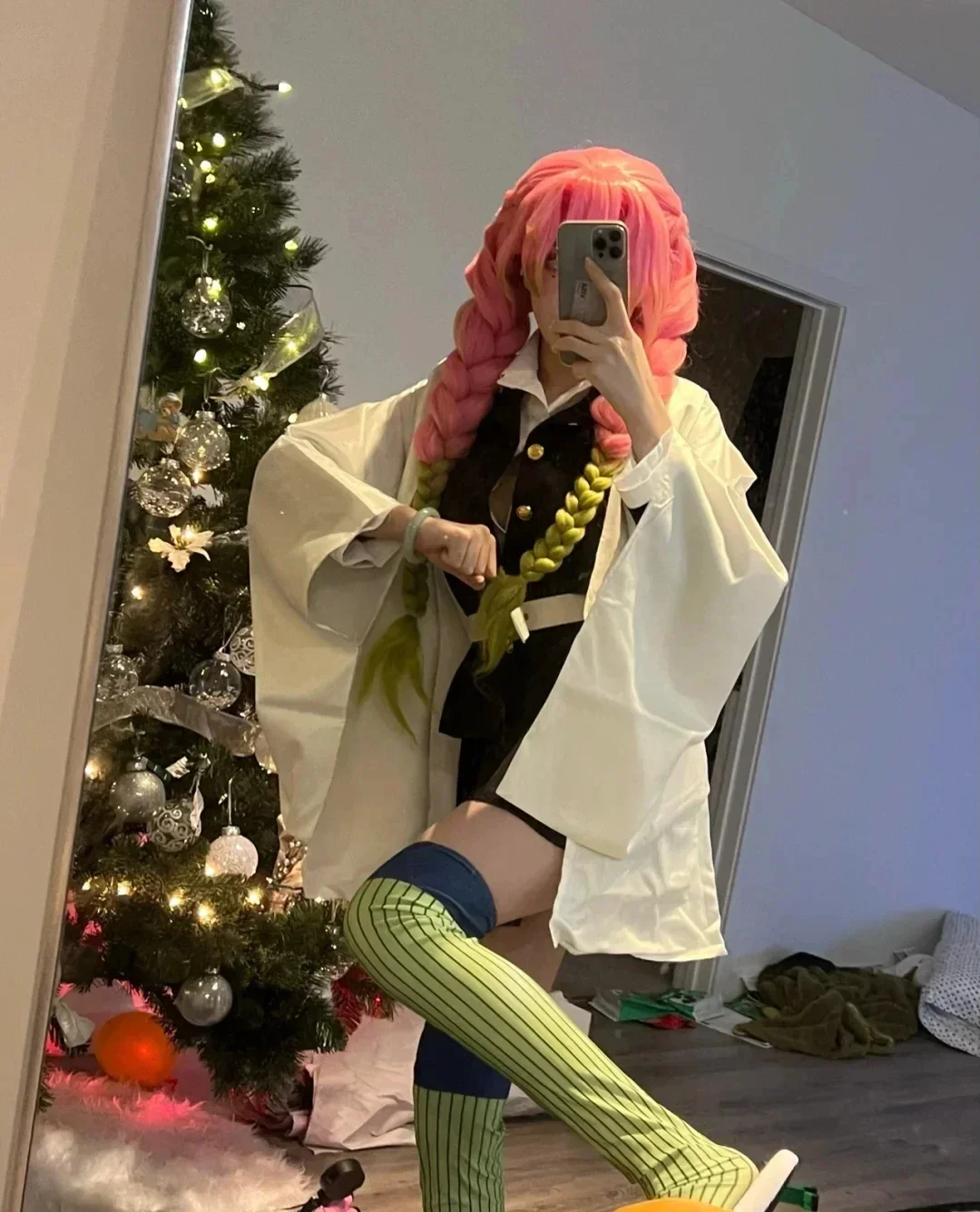 Anime Kostuum Kanroji Mitsuri Costume Cosplay Kimono Haori Abito Parrucca Vestiti Costume di Halloween per Bambini Adulti Kimono Uniforme