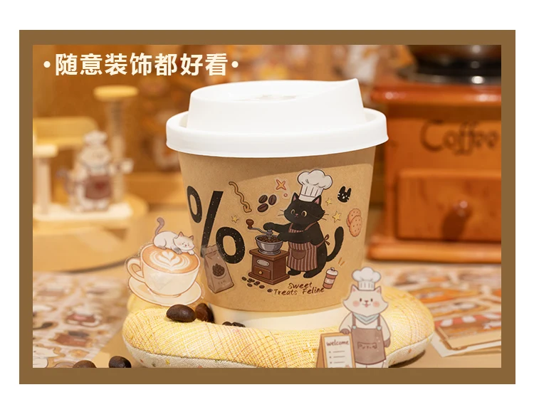 20Pcs Cute Cat Themed Die-Cut Stickers Book for DIY Flash Decorative Scrapbook Phone Case Collage Aesthetic Stationery Material