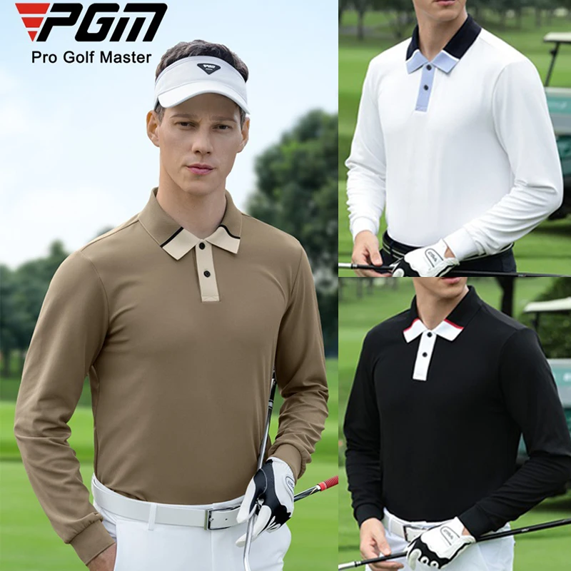 

PGM Golf Clothing Men Button Polo Collar T-shirt Autumn Long-sleeved Business Leisure Top Male Breathable Lapel Sports Shirt