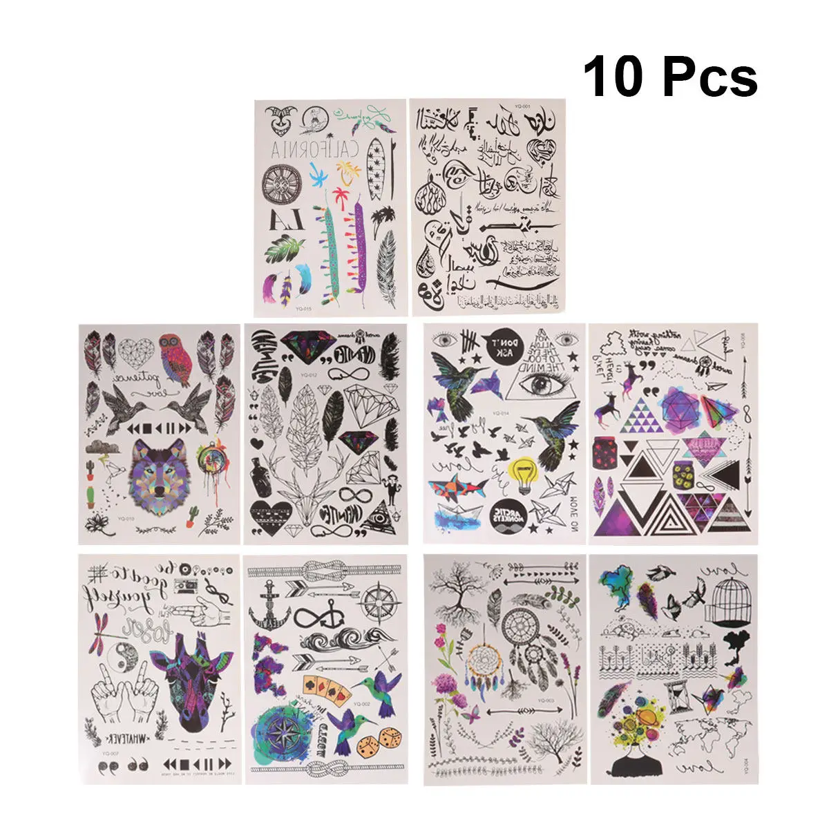 

10 листов временных татуировок, водонепроницаемые наклейки для тела и лица, для взрослых, вечеринок, фестивалей, свадеб, девичников