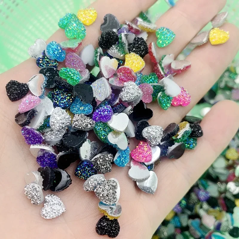 8mm&12mm Glitter Heart Rhinestone Applique Flatback Crystal Stones Resin Gems Non Hotfix Strass for Decoration -HR05