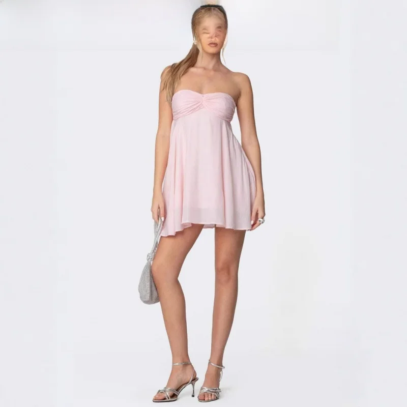 

Slim Fit Embroidered Lace up Par Dr Wind Chiffon Pleated mid Waist Zipper Design Regular Skirt Length Summer Faion