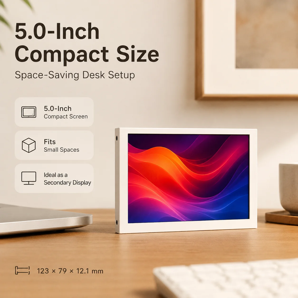 LESOWN Mini Screen 5 Inch Compact USB Monitor Touch HDMI 800x480 IPS Little White Portable Second Display for Windows Laptop PC