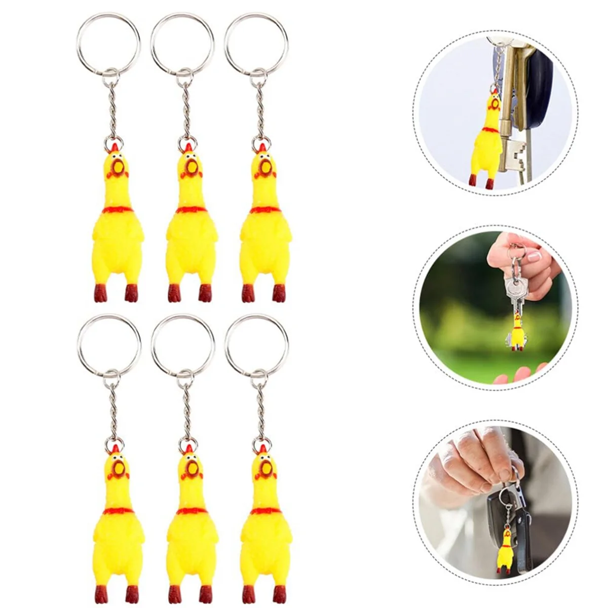 6 Pack Chicken Keychain, Mini Rubber Squeeze Screaming Chicken Toy Pendant Keychain for Keys Bags