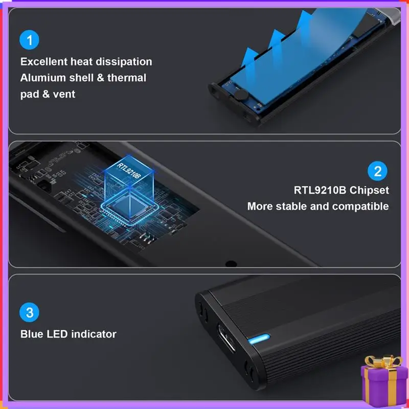 

Корпус SSD Advanced-M2 NVME SATA Dual Protocol M.2 to USB Type C 3.1 SSD-адаптер для NVME PCIE NGFF SATA SSD Disk Box M.2 SSD Case