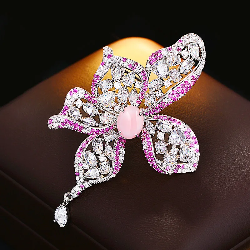 

OKILY изысканные циркониевые броши с кисточками и цветами, роскошные блестящие атмосферные корсажи для женщин, аксессуары для пальто, ювелирные изделия