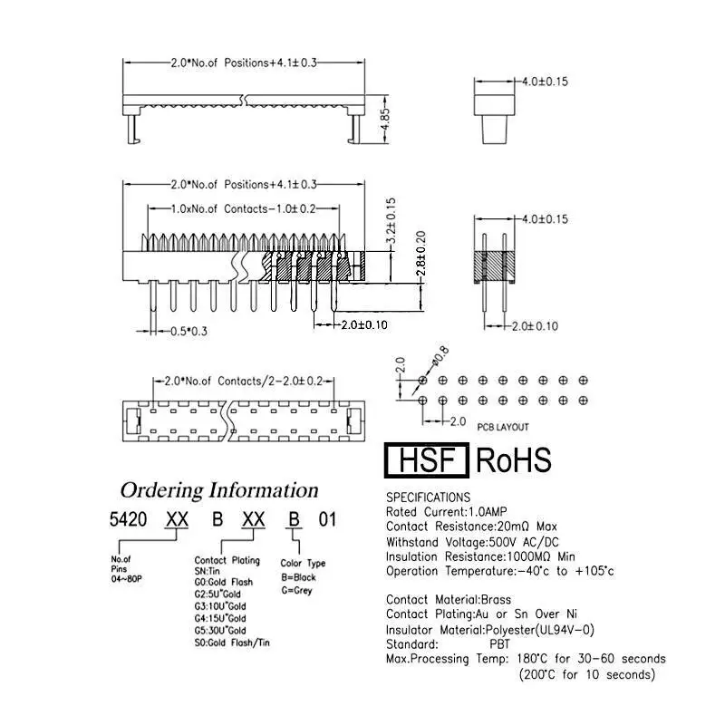 5 Stück FD Crimpkopf Lötplatten-Typ 2,0 mm Rastermaß Grauer Flachbandkabel-Stecker 10 14 20 26 30 34 40P – Detail 1