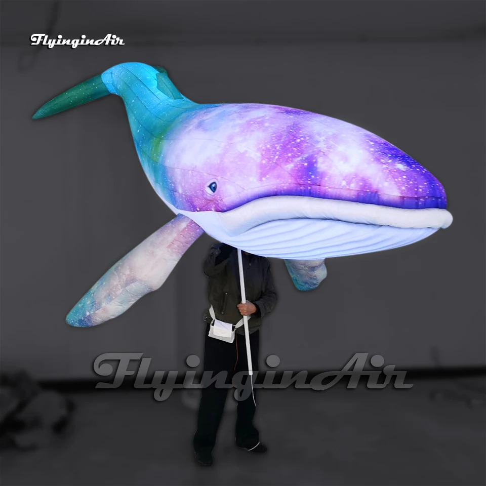 Beautiful Parade Performance Purple Walking Inflatable Narwhal Puppet Marine Animal Balloon Blow Up Toothed Whale With Long Tusk