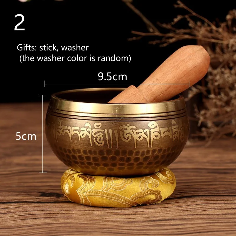 

3.7inch/9.5cm Buddha Mantra Design Tibetan Nepal Handmade Singing Bowls Set with Leather stick for Yoga Chanting Meditation