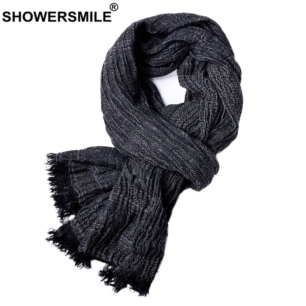 SHOWERSMILE Blue Solid Men Scarves Autumn Winter Winter Accessories for Men Warm Long Casual Brand 2024 New Men Scarf Bufanda