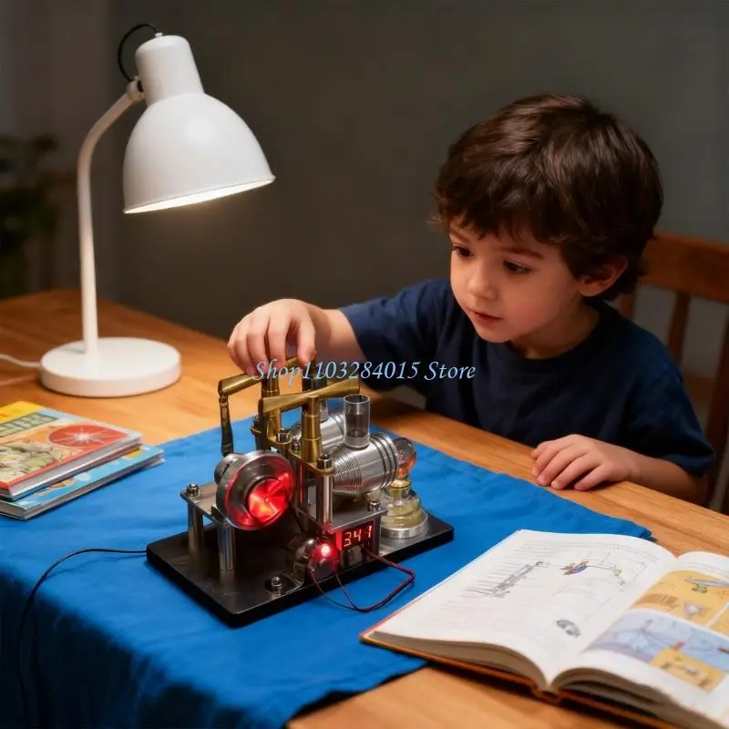 

Metal Stirling Engine Demonstrator With Voltage Meter And 5W LED Bulb Heat To Electricity Energy Conversion Experiments