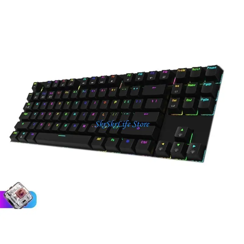 

E65E 87-клавишный механический переключатель клавиатуры Игровые клавиатуры с RGB-подсветкой и колпачками клавиш