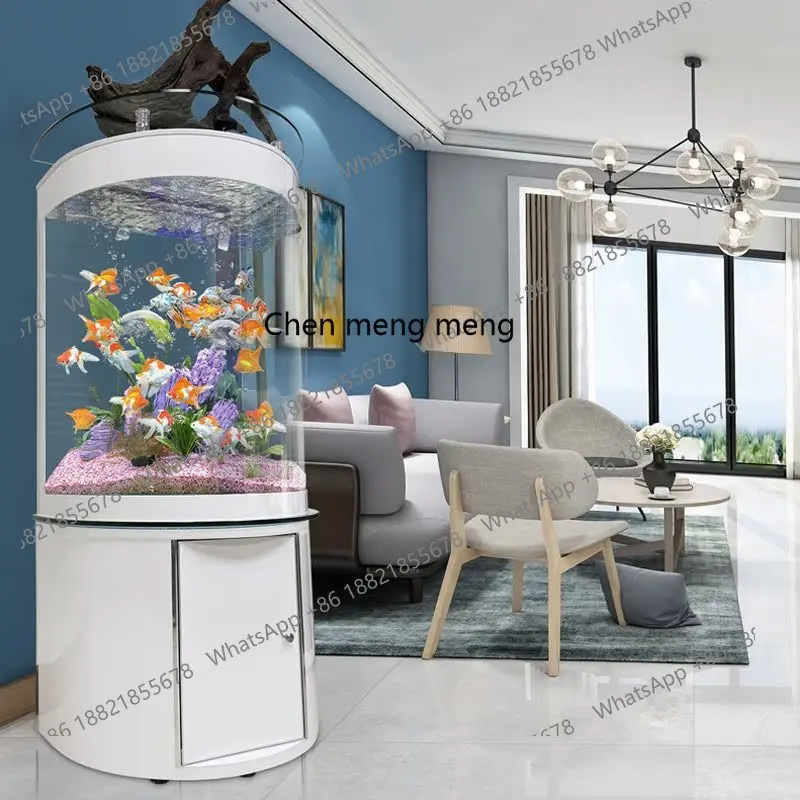 

Semi-round bottom filter fish tank, living room floor-to-ceiling household water-free glass against the wall oxygen aquarium