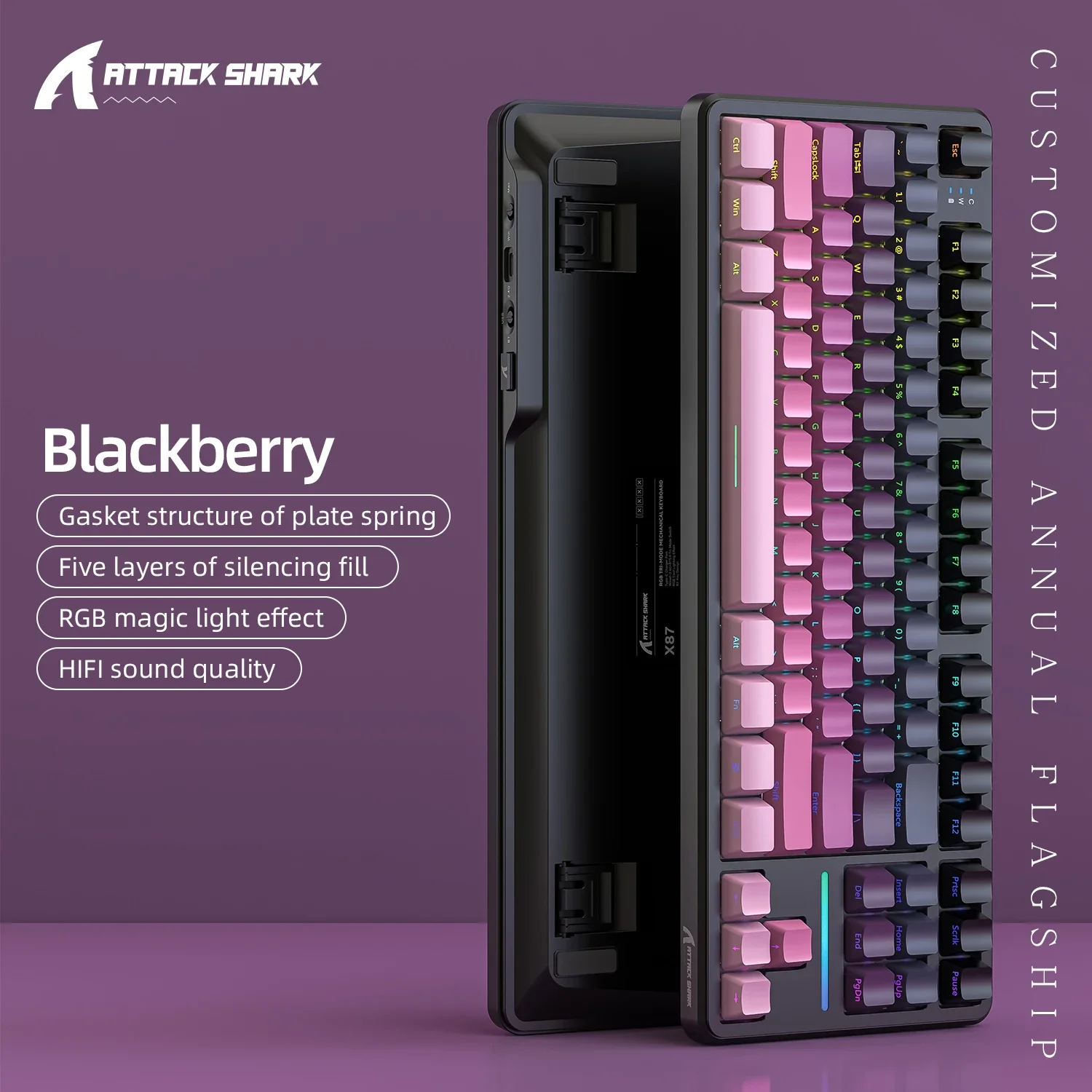 Clavier de jeu mécanique sans fil ATTACK SHARK X87, clavier personnalisé échangeable à chaud avec rondelle RVB de Type C