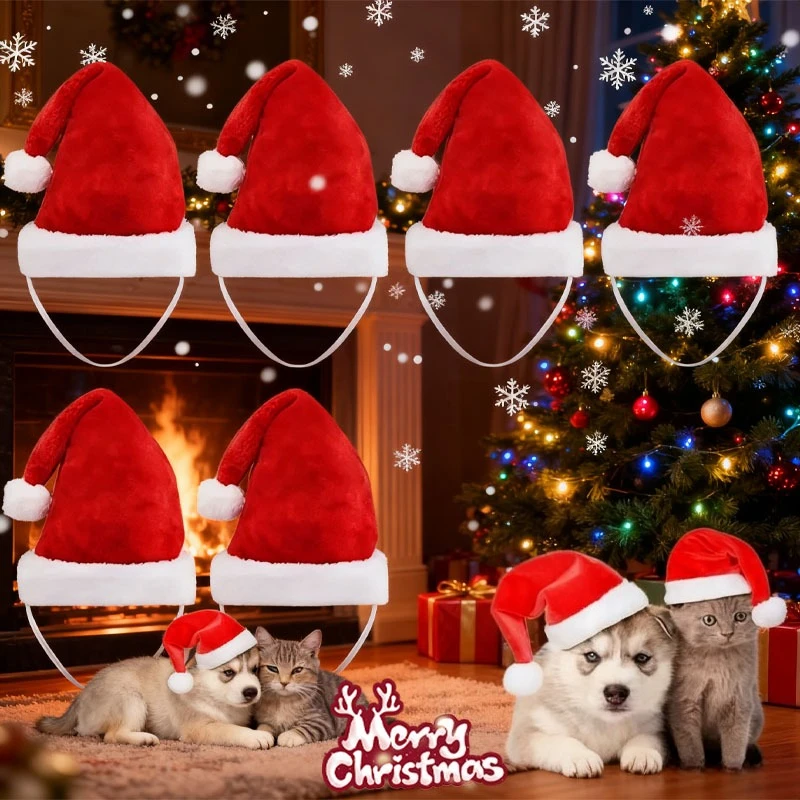 Festliche rote Plüsch-Weihnachtsmütze für Hunde. Neues Weihnachtskostümzubehör für Haustierbekleidung und Urlaubsfotos