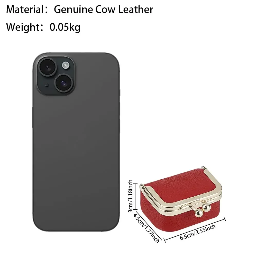 URBAN MASTER Genuine Leather Mini Jewelry Coin Purse Solid Color Kiss Lock Change Pouch Casual Small Storage Bag for Women 1894