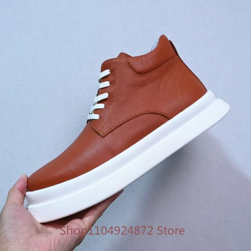 New Genuine Leather High Top Men's Shoes Thick Soled Casual Trend High-end Cowhide Ankle Boots Male Outdoor Sport Ankle Boots