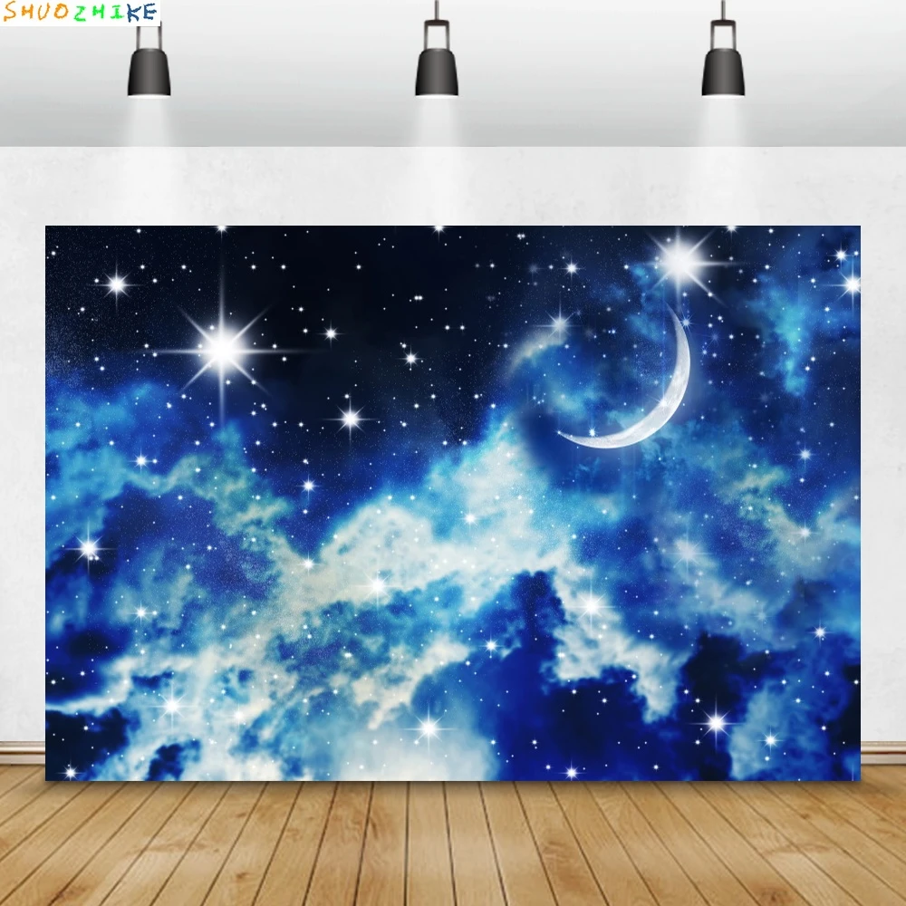 Céu azul escuro nuvens noite cênica glitter estrelado estrela fotografia pano de fundo chá de bebê photocall fundo estúdio foto