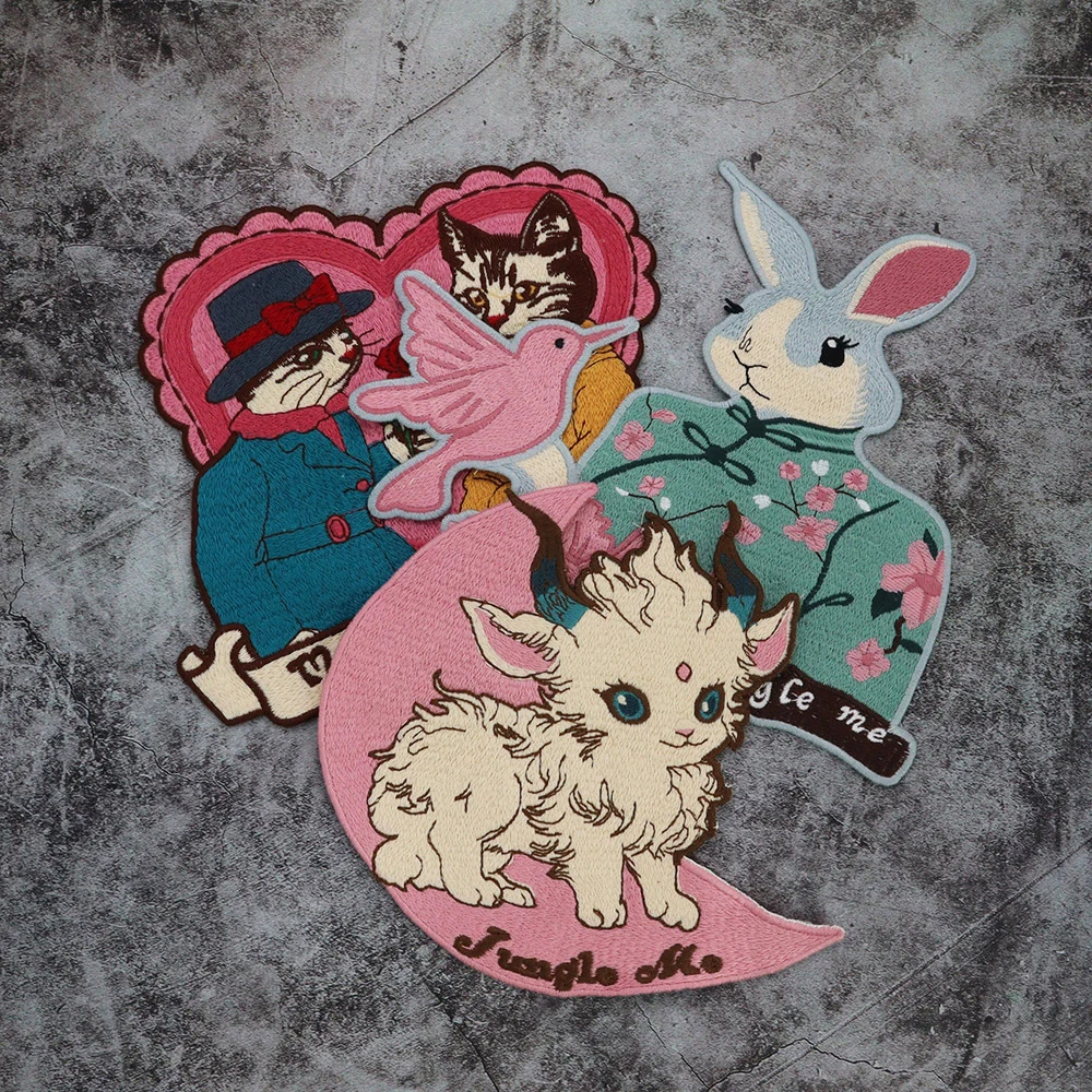 Embroidery Rabbit Badg, Moon Kirin Patch,Cats show love  patch Cartoon Appliques sewing Patches for Clothes DIY Accessory