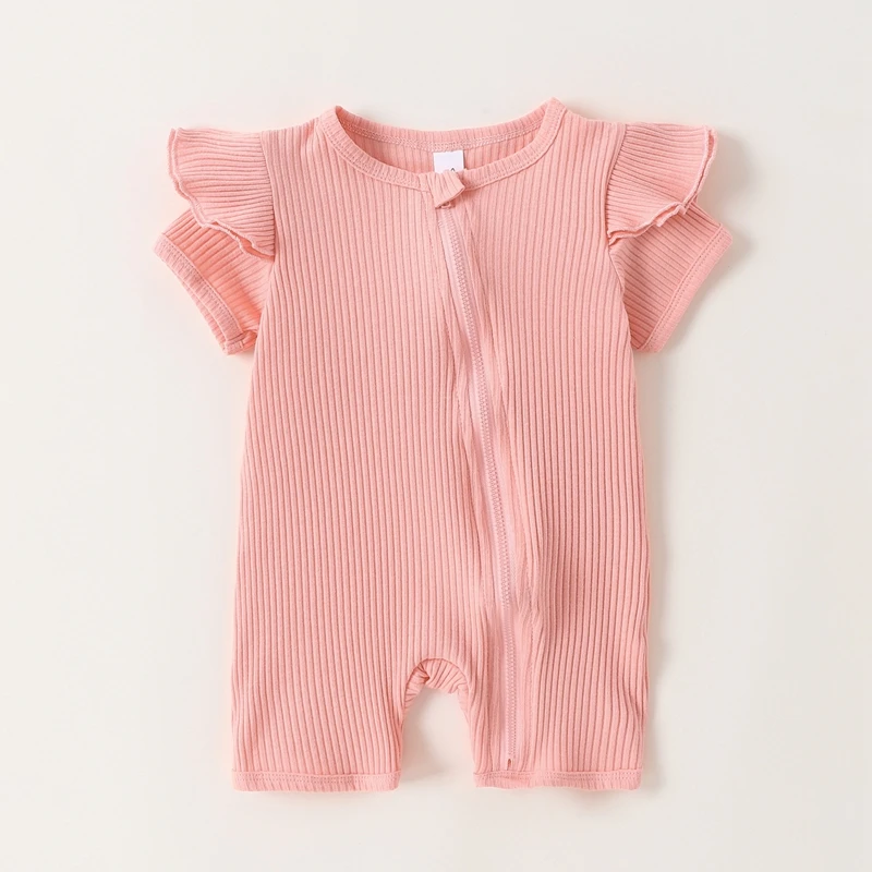 Baby Baby Kleidung Rüschen Kurzarm Stram pler Reiß verschluss Overall Bodysuit Overalls Sommer Outfit