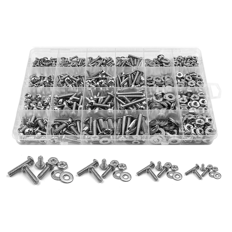 

700 Pcs Nuts And Bolts Assortment Kit With Case,Stainless Steel Screw & Bolt Head Assortment Flat Washers