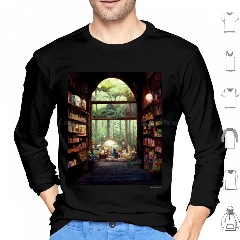 Magical Bookstore In The Woods Hoodies Long Sleeve Books Bookstore Bookish Library Bookish Aesthetic Reader Reading