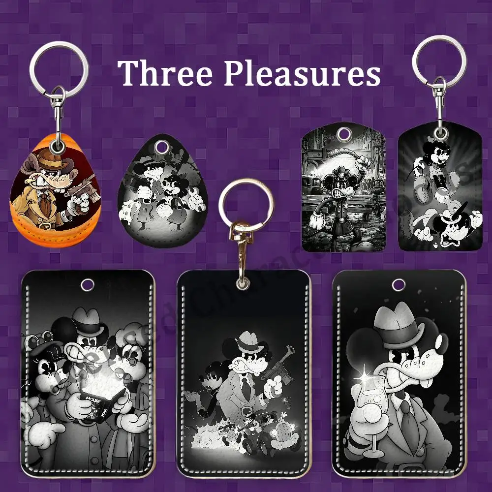 M-Mouse P I for Hire Rectangle Card Case Keychain Access Card Bag Key Tag Ring Leather Card Holder Key Ring Access