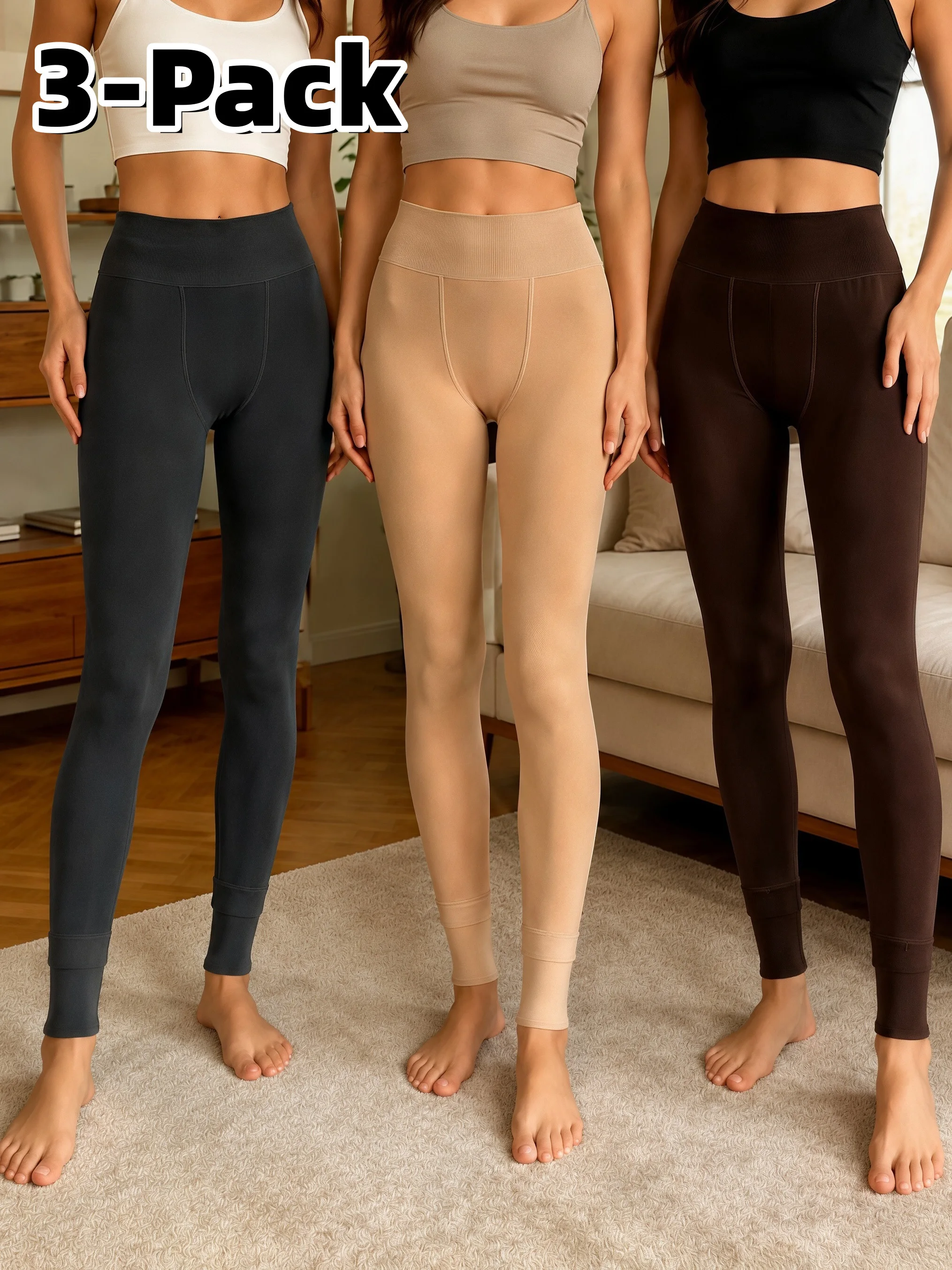 3-Pack 200g Fleece Lined Solid Color High Waist Leggings for Women Buttery Soft Skin-Friendly Breathable Sports Base Pants